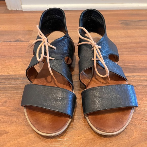 Bueno Shoes - BUENO Yara Black Leather Lace Up Sandals Womens Sz EU 40 US 9 9.5 Made in Brazil